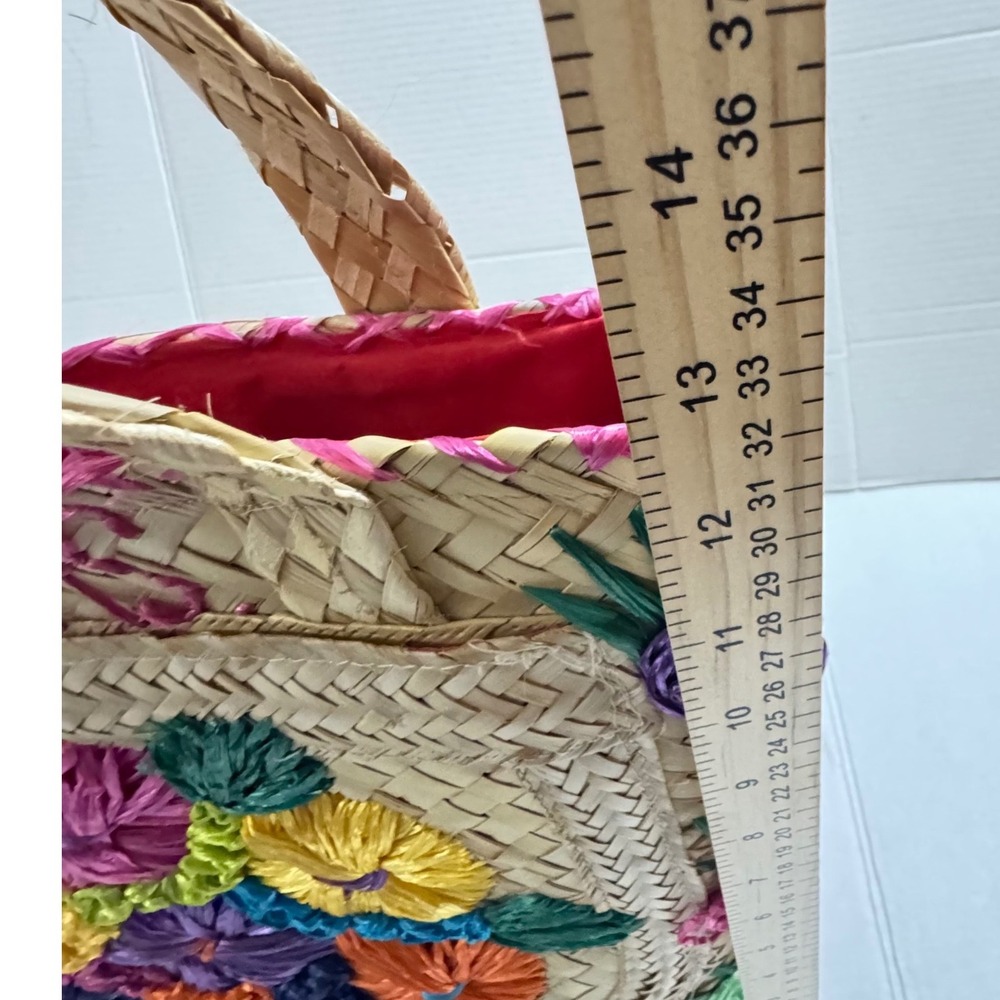 Vintage Bahamas Woven Straw Tote‎ Bag Floral Embroidered Beach Handbag Tropical - Picture 4 of 7